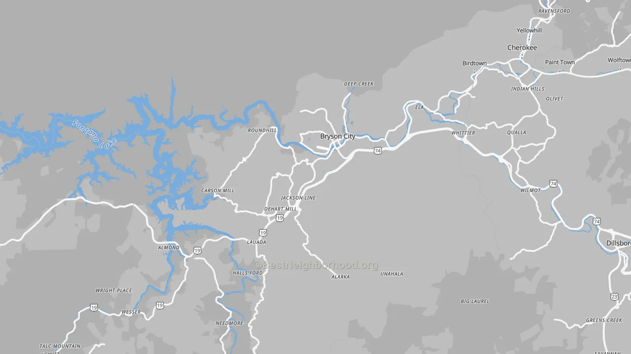 Transit Grade map of Bryson City, NC