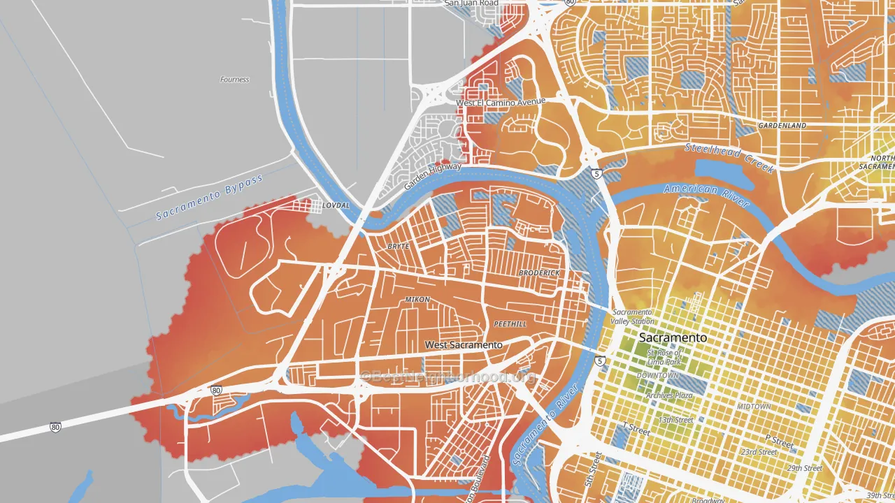Transit Grade map of Bryte, West Sacramento, CA