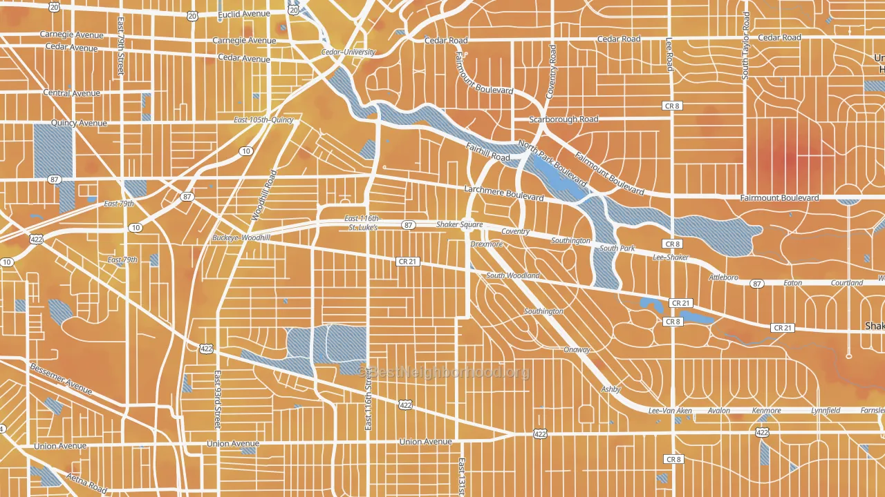 Transit Grade map of Buckeye-Shaker, Cleveland, OH
