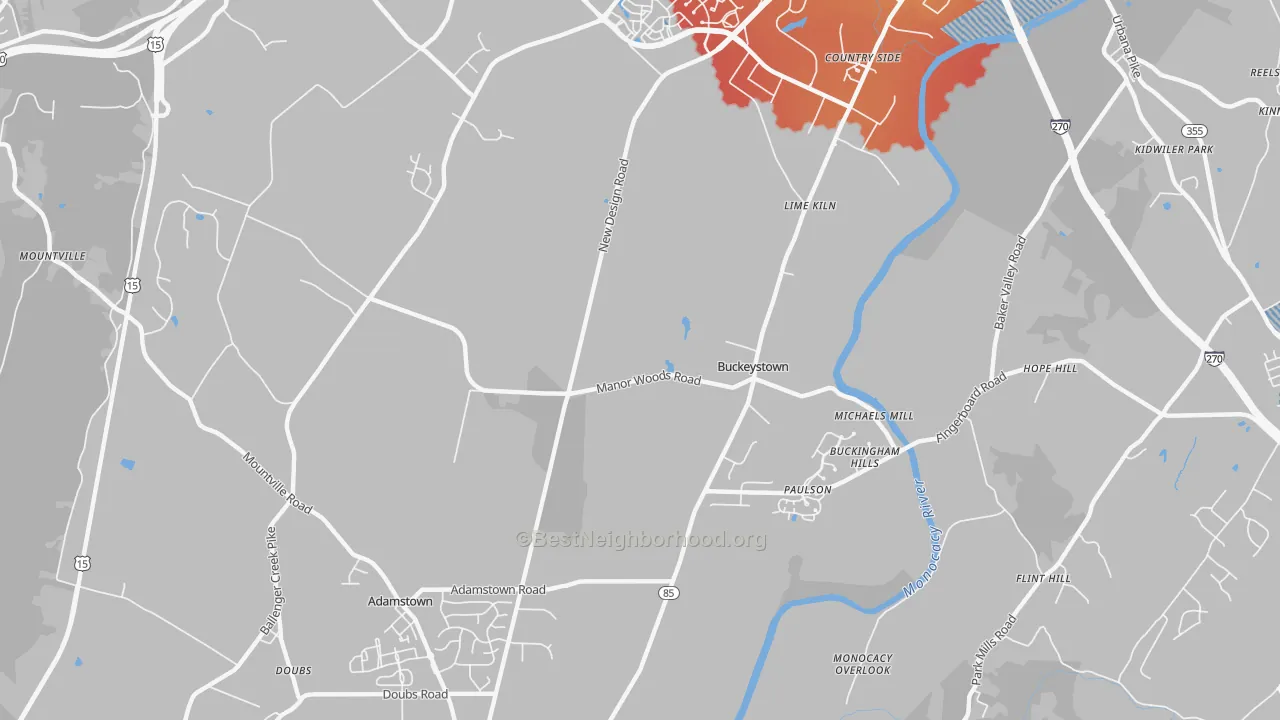 Transit Grade map of Buckeystown, MD