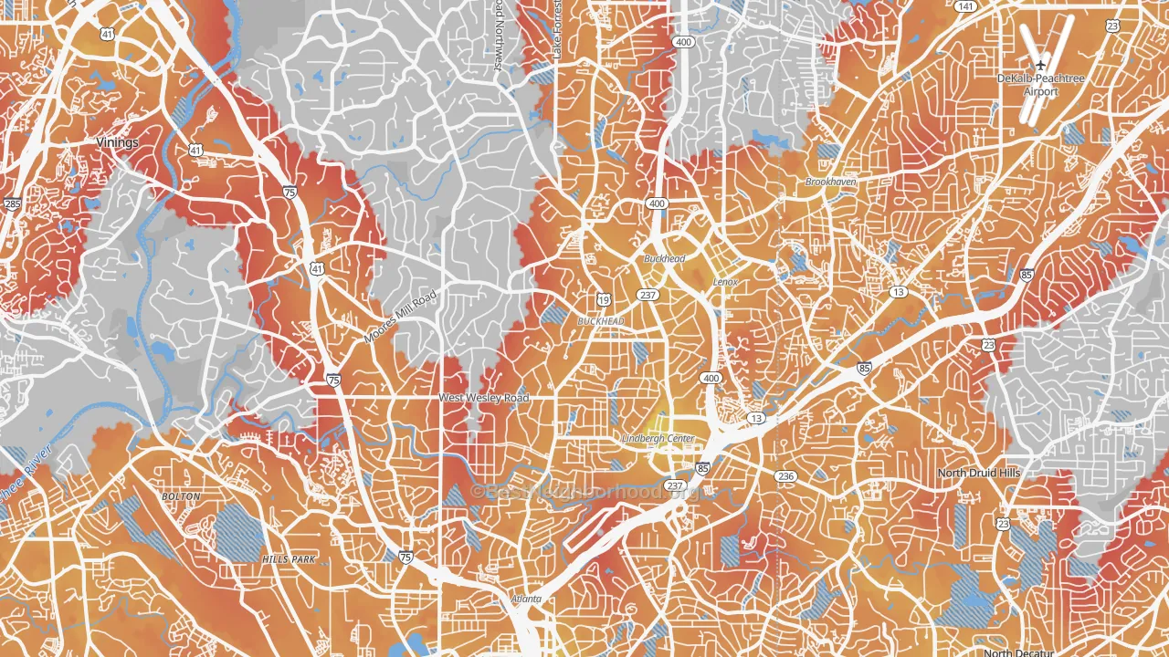 Transit Grade map of Buckhead, Atlanta, GA