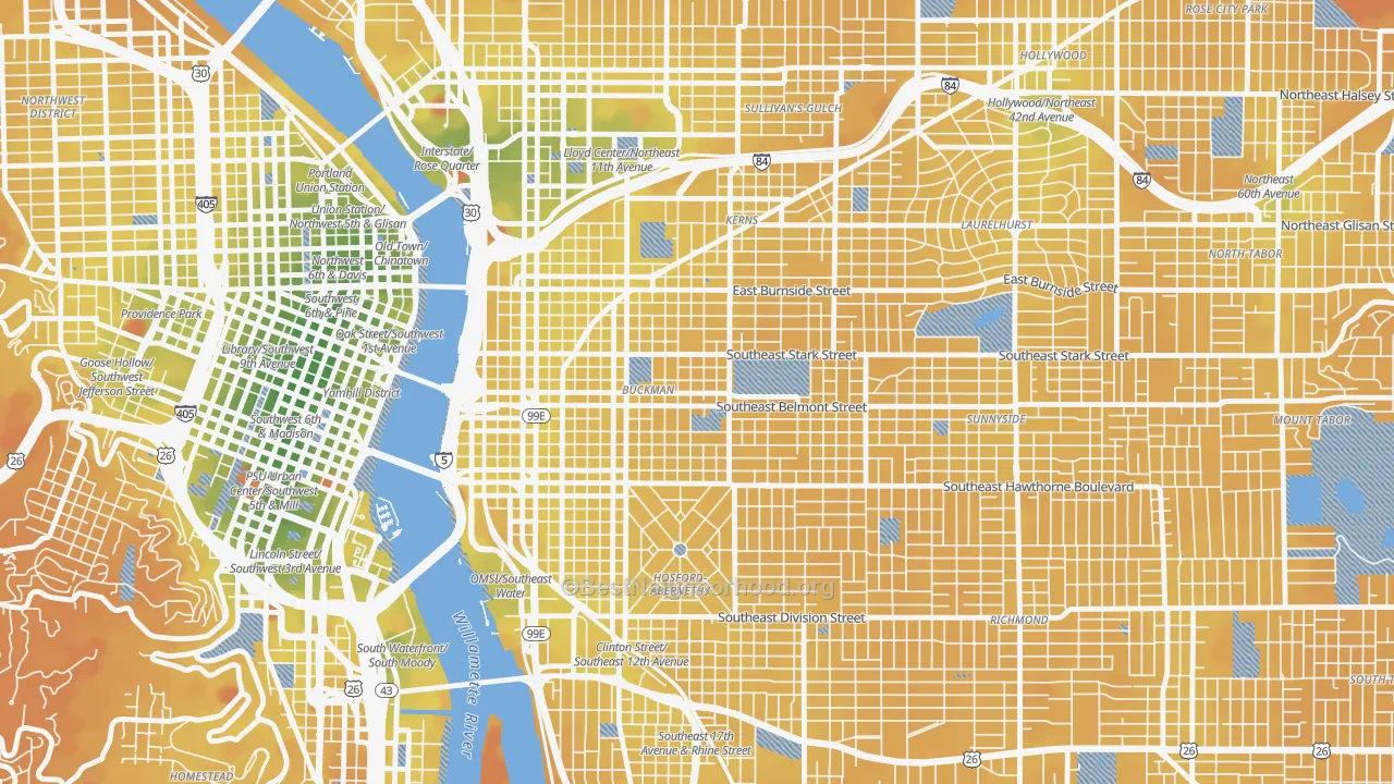 Transit Grade map of Buckman, Portland, OR