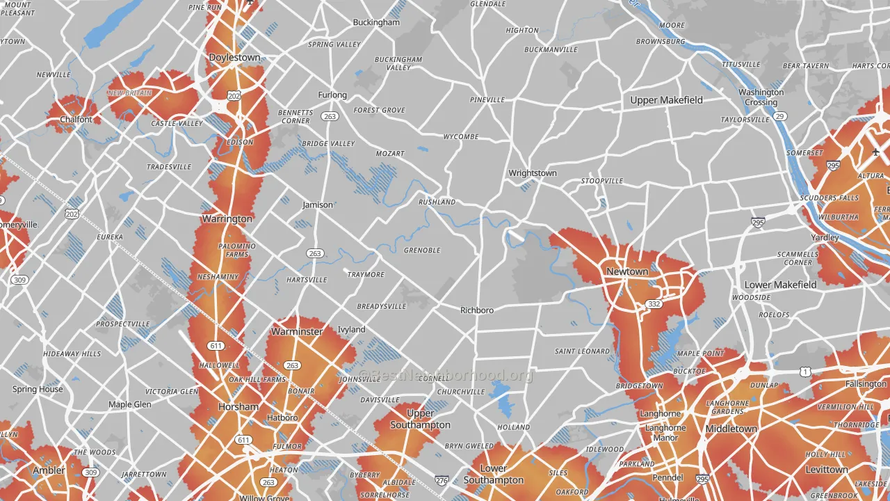 Transit Grade map of Bucks County, PA