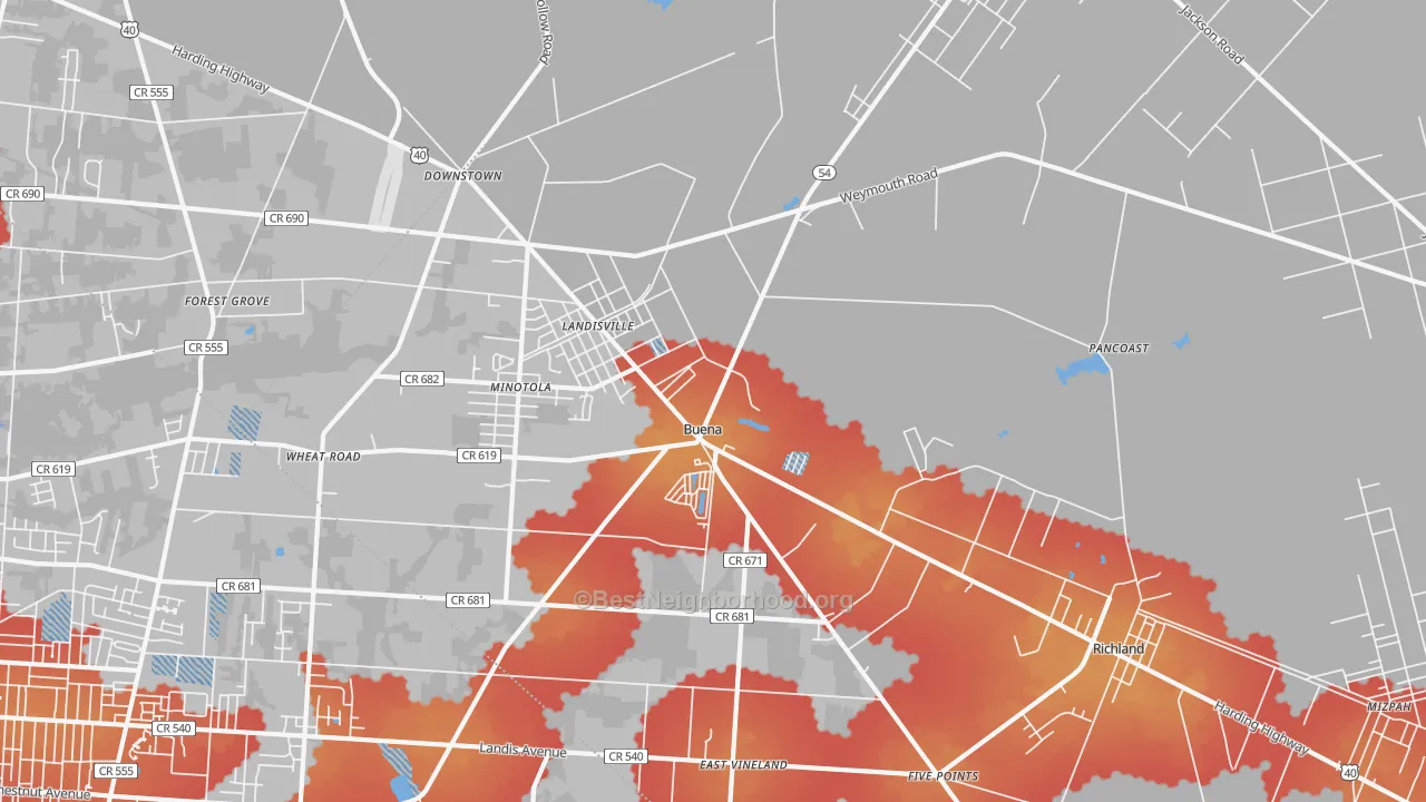 Transit Grade map of Buena, NJ