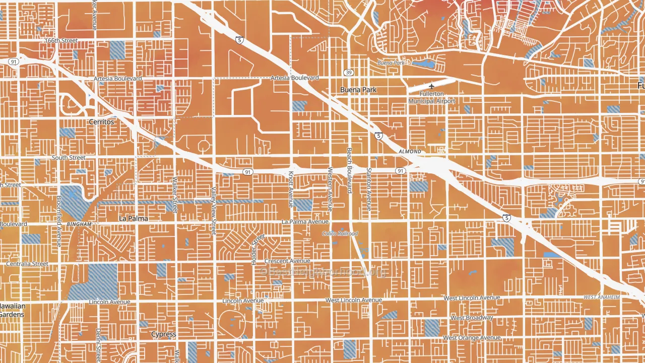 Transit Grade map of Buena Park, CA