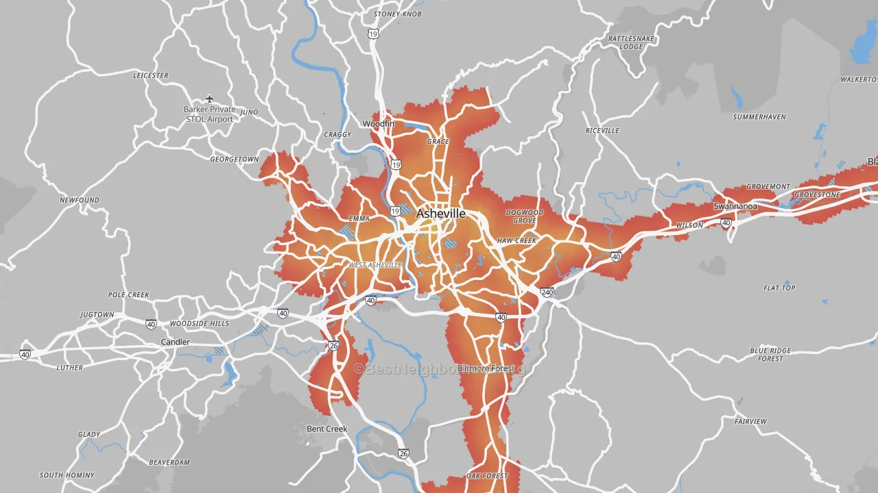 Transit Grade map of Buncombe County, NC