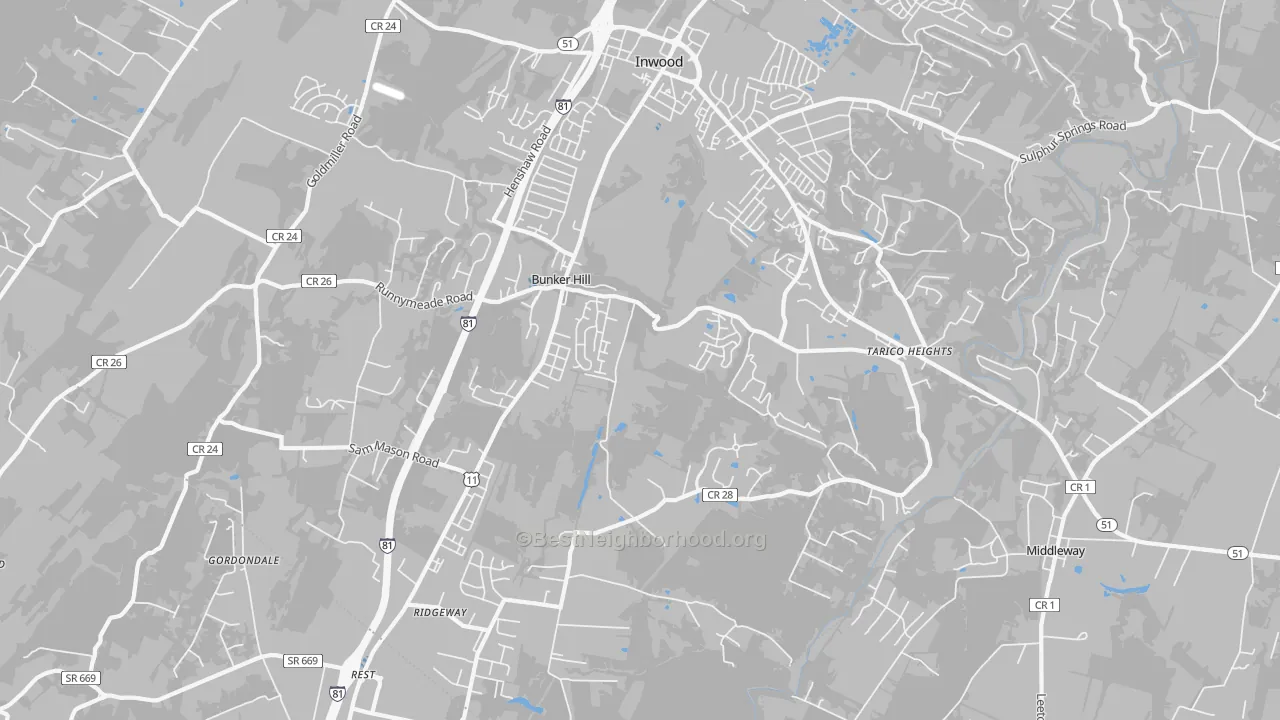 Transit Grade map of Bunker Hill, WV