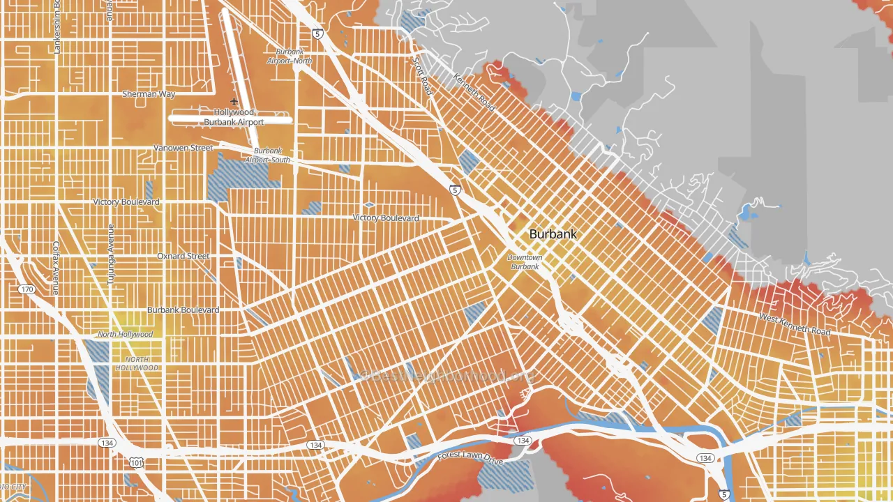 Transit Grade map of Burbank, CA