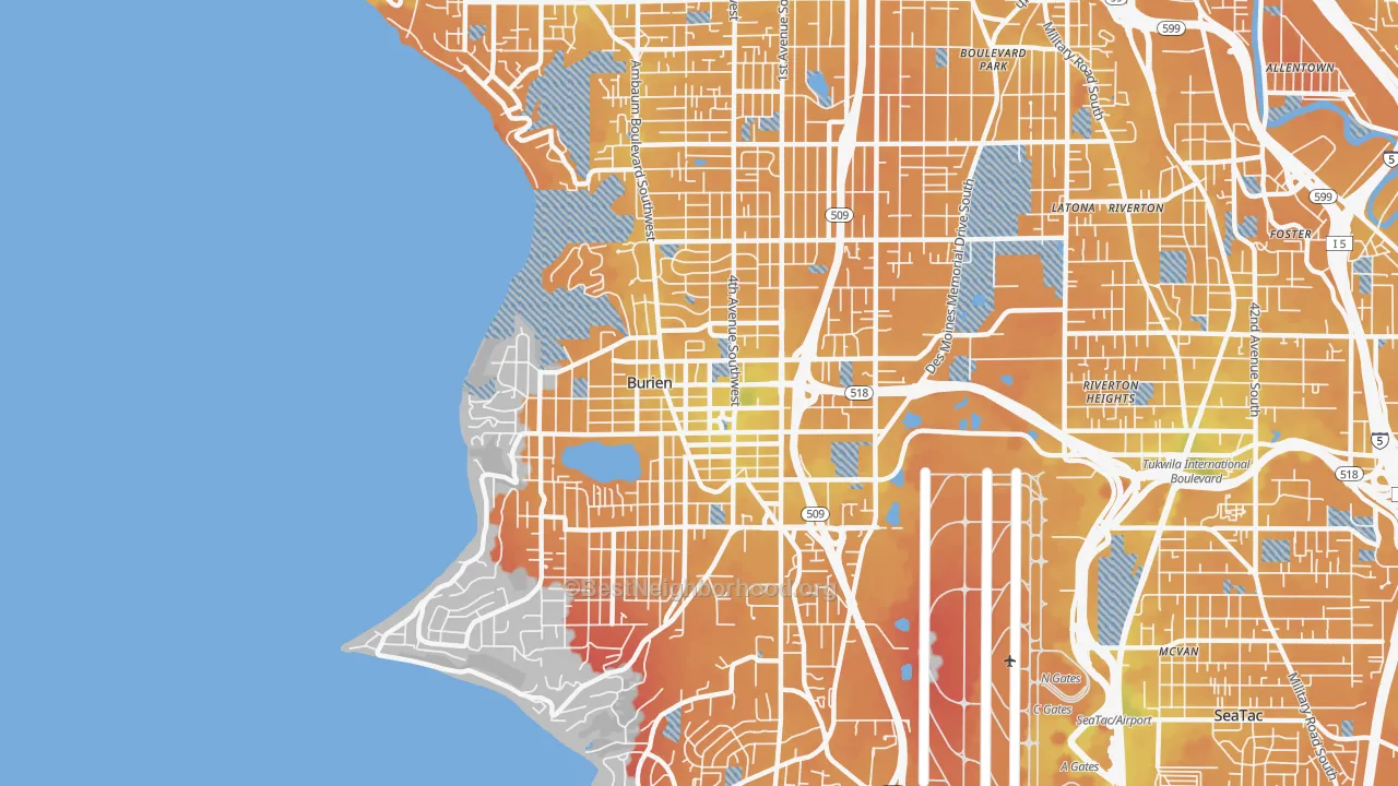 Transit Grade map of Burien, WA