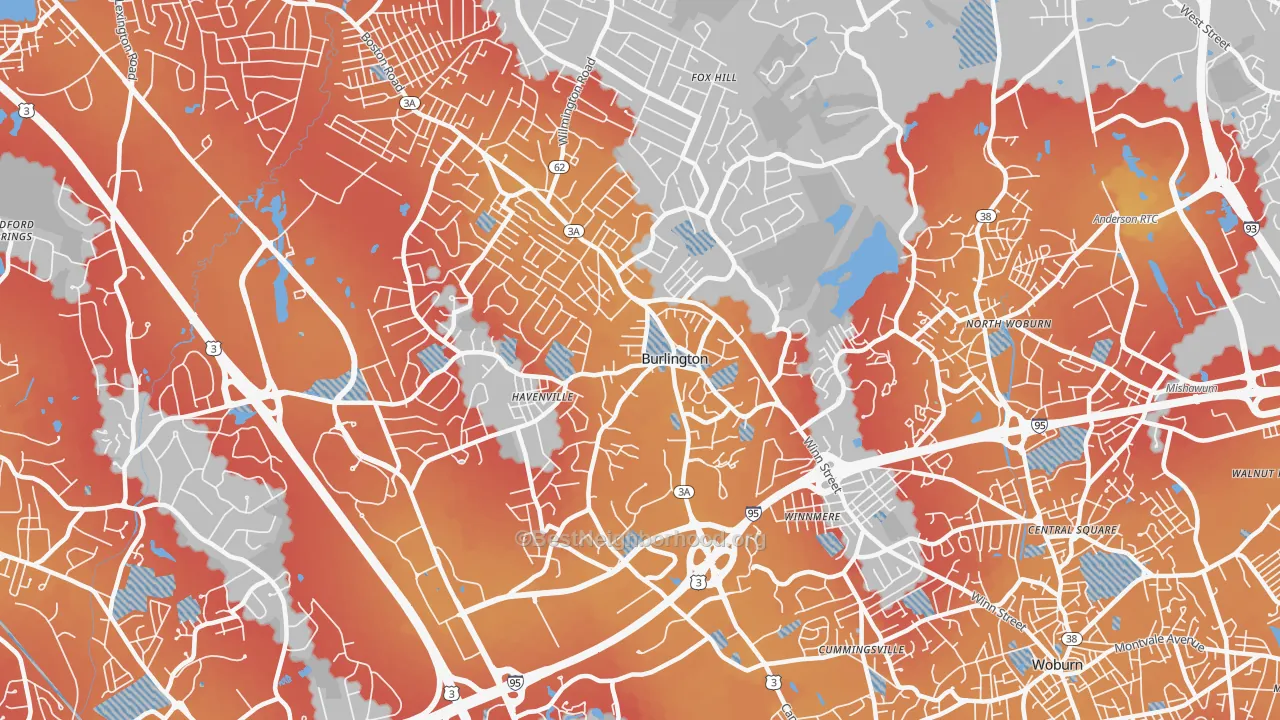 Transit Grade map of Burlington, MA