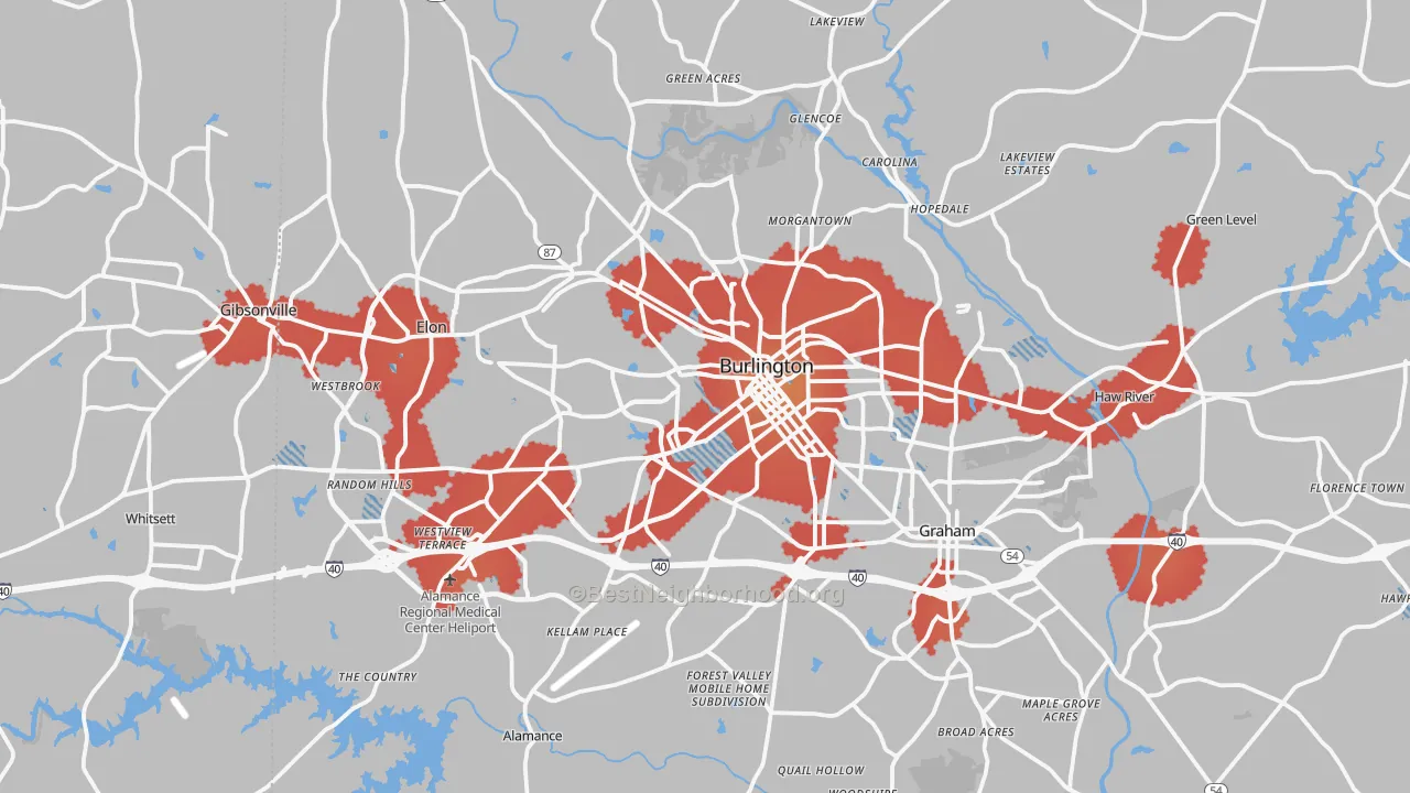 Transit Grade map of Burlington, NC