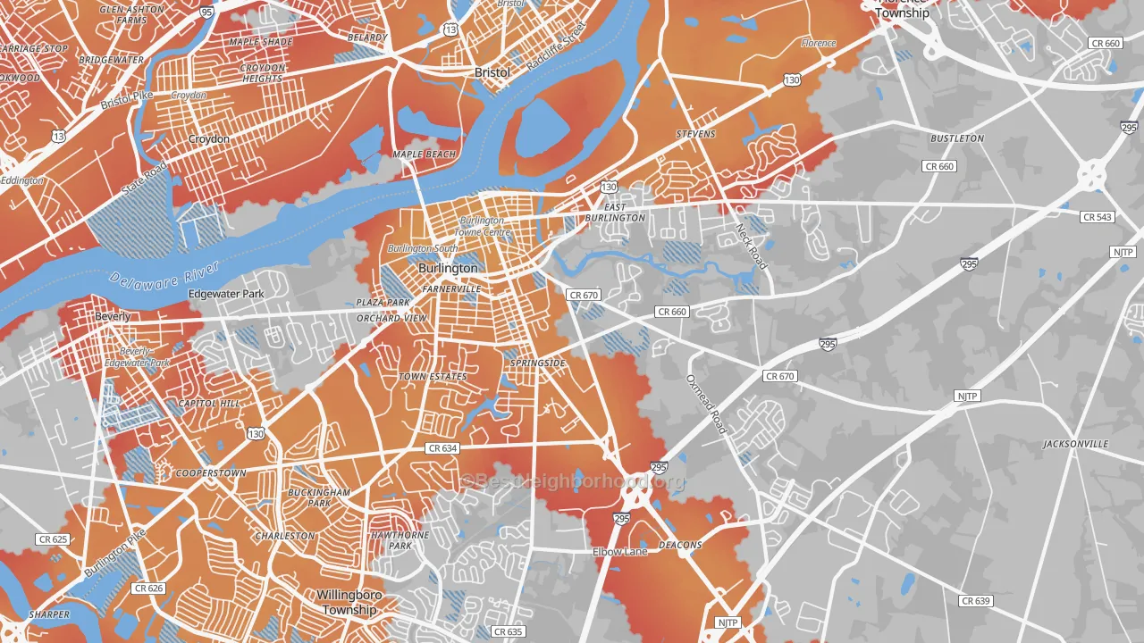 Transit Grade map of Burlington, NJ