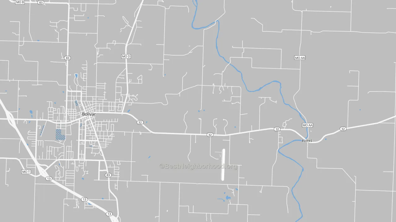 Transit Grade map of Burns, MO