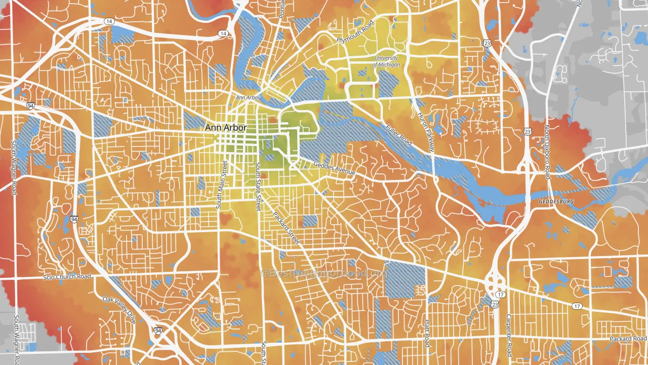 Transit Grade map of Burns Park, Ann Arbor, MI