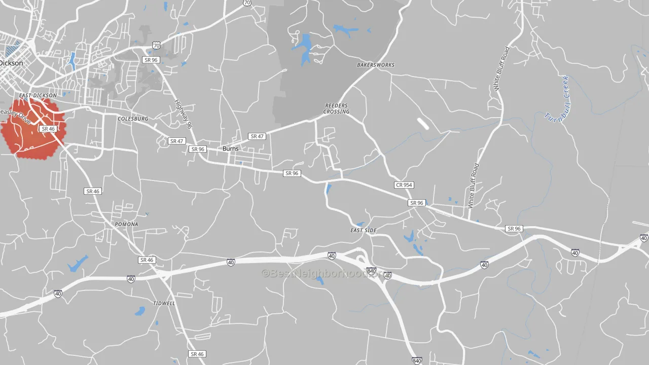 Transit Grade map of Burns, TN