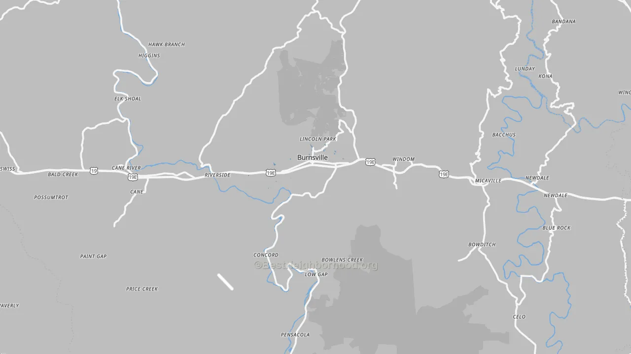 Transit Grade map of Burnsville, NC