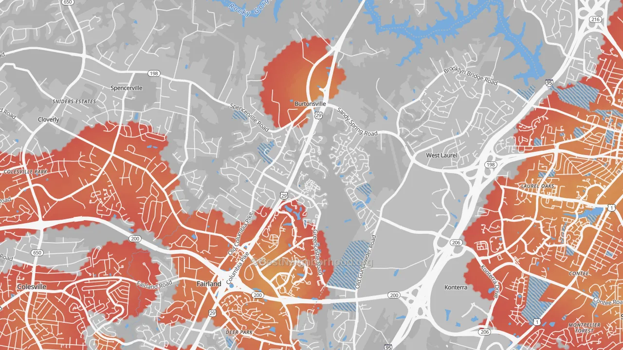 Transit Grade map of Burtonsville, MD