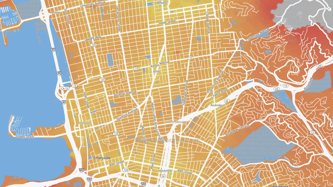 Transit Grade map of Bushrod, Oakland, CA