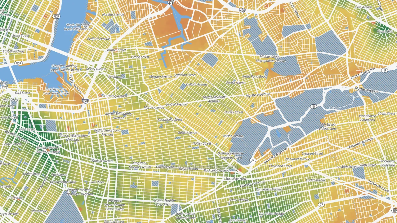 Transit Grade map of Bushwick, Brooklyn, NY