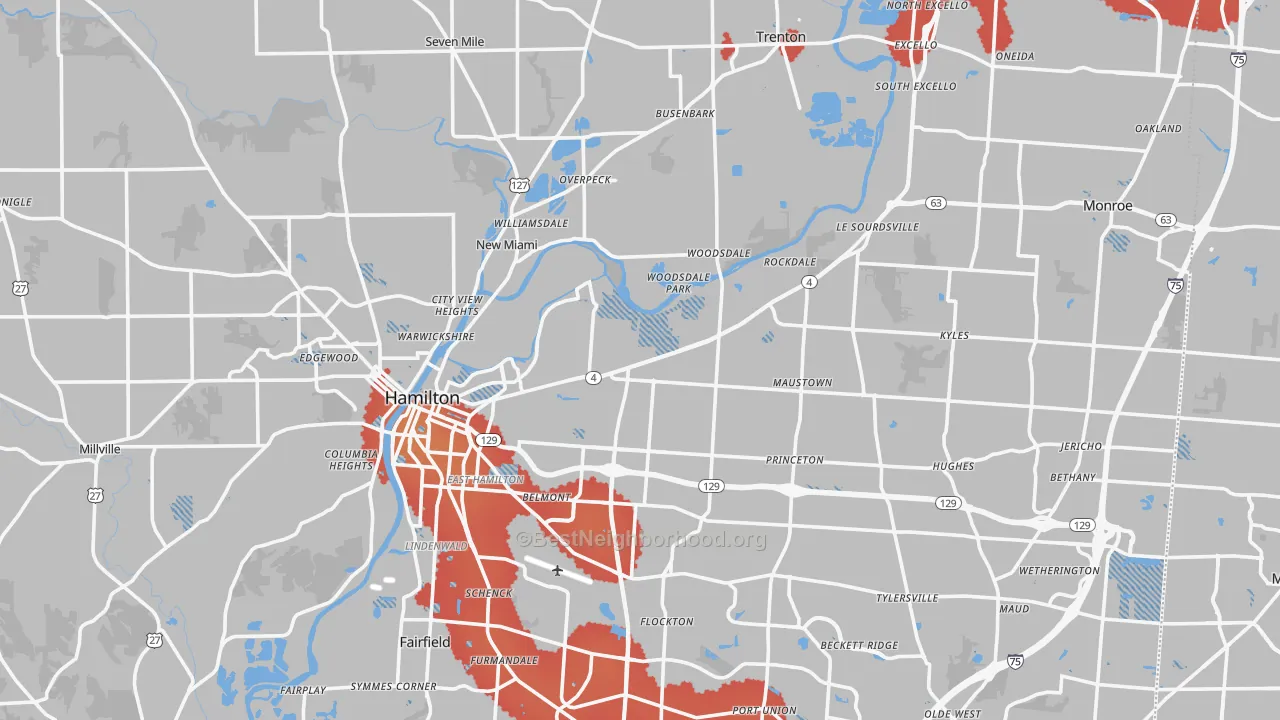 Transit Grade map of Butler County, OH