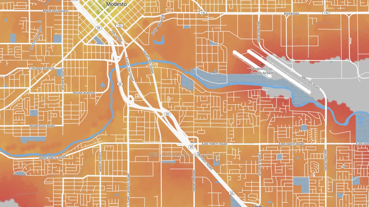 Transit Grade map of Bystrom, Modesto, CA