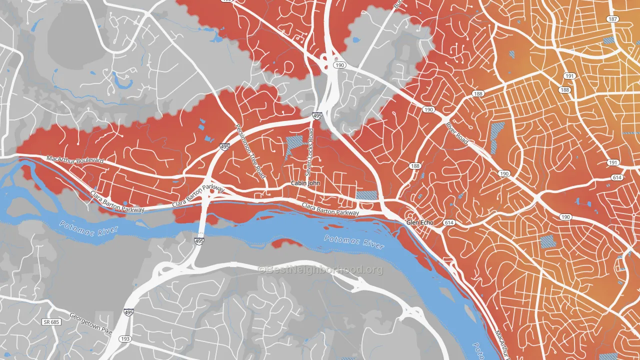Transit Grade map of Cabin John, MD