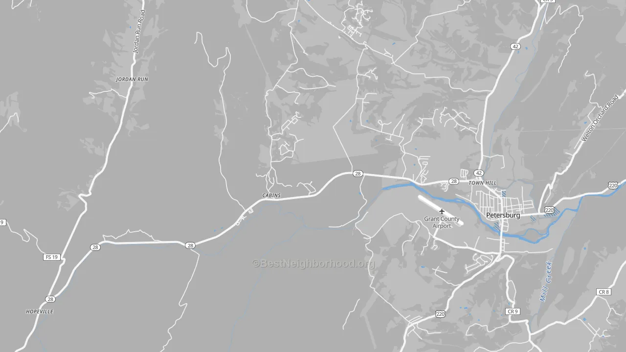 Transit Grade map of Cabins, WV
