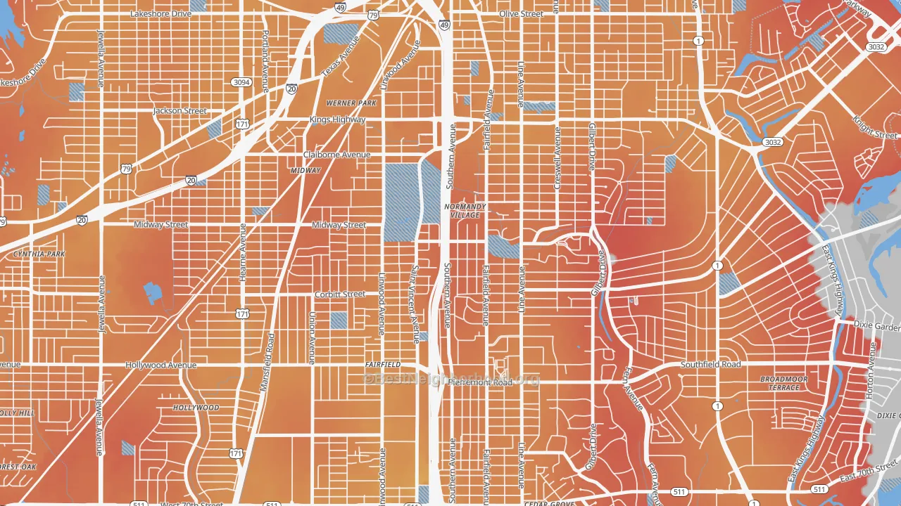 Transit Grade map of Caddo Heights-South Highlands, Shreveport, LA