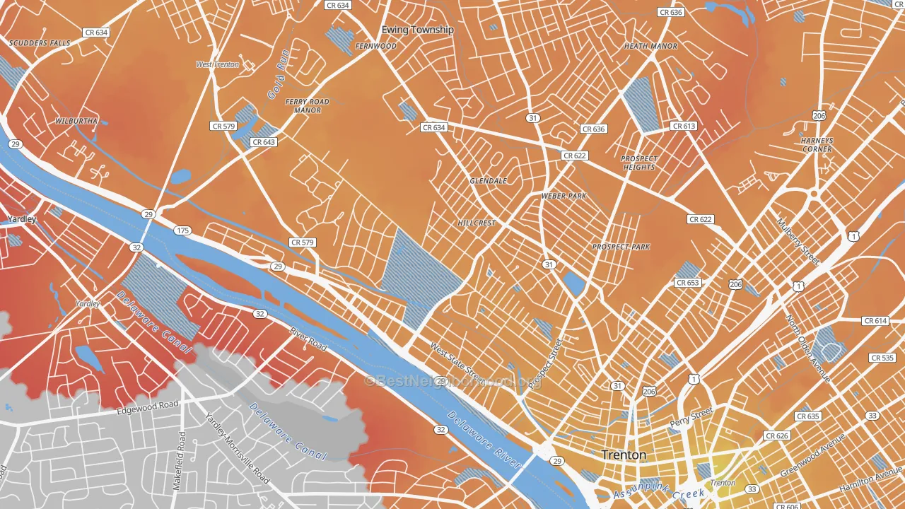 Transit Grade map of Cadwalader-Hillcrest, Trenton, NJ