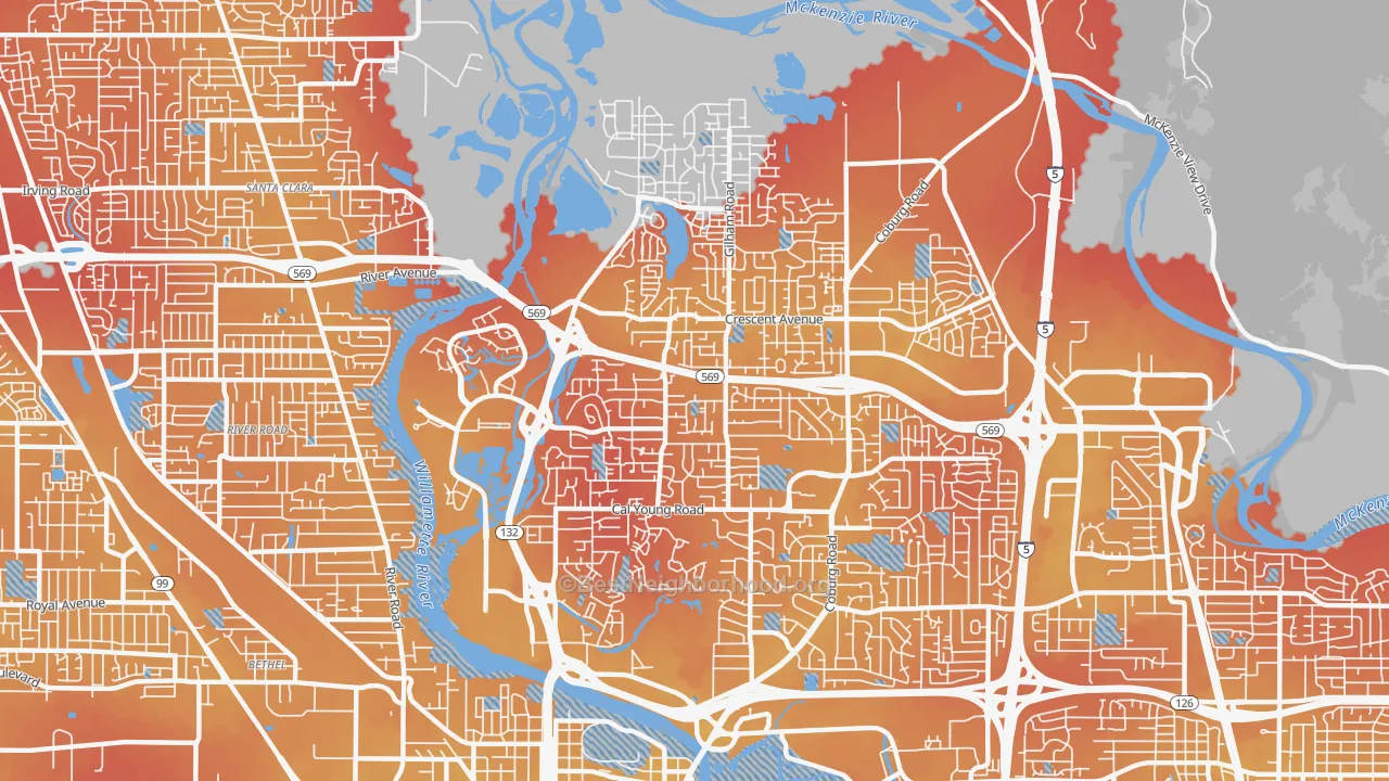 Transit Grade map of Cal Young, Eugene, OR