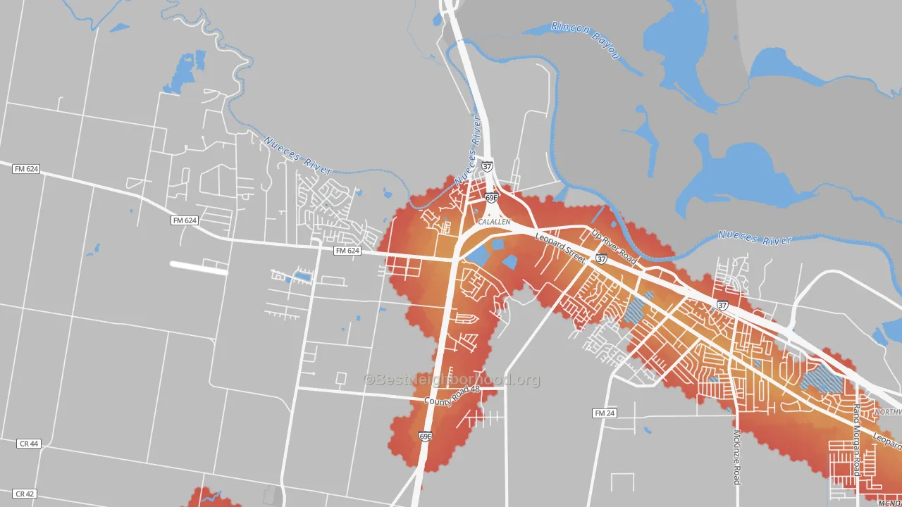 Transit Grade map of Calallen, Corpus Christi, TX