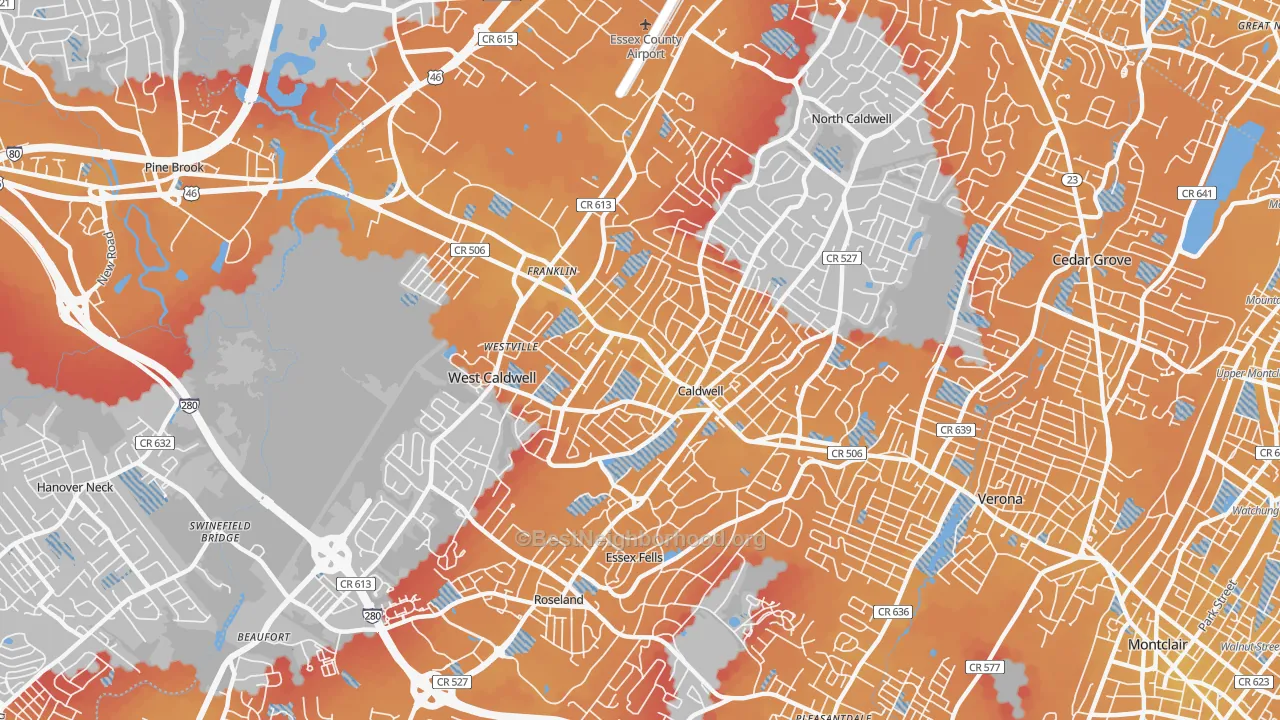 Transit Grade map of Caldwell, NJ