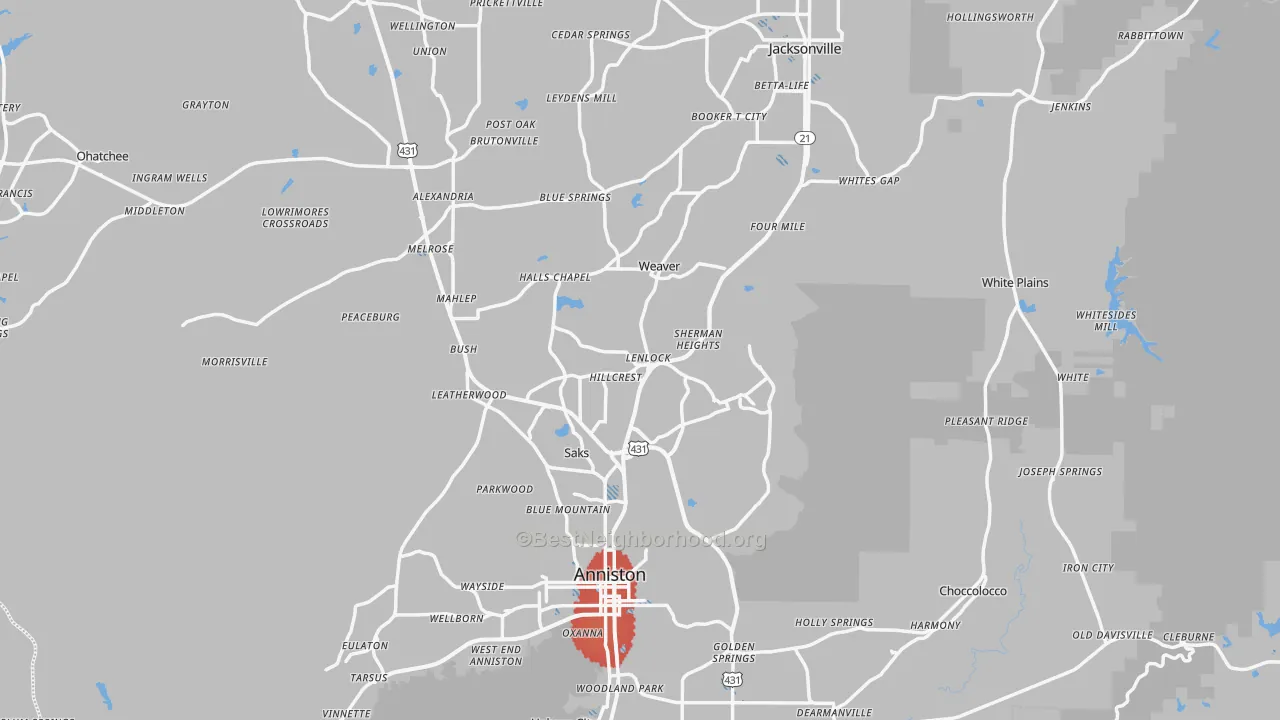 Transit Grade map of Calhoun County, AL