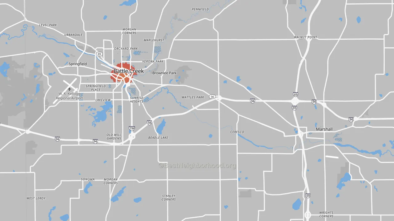 Transit Grade map of Calhoun County, MI