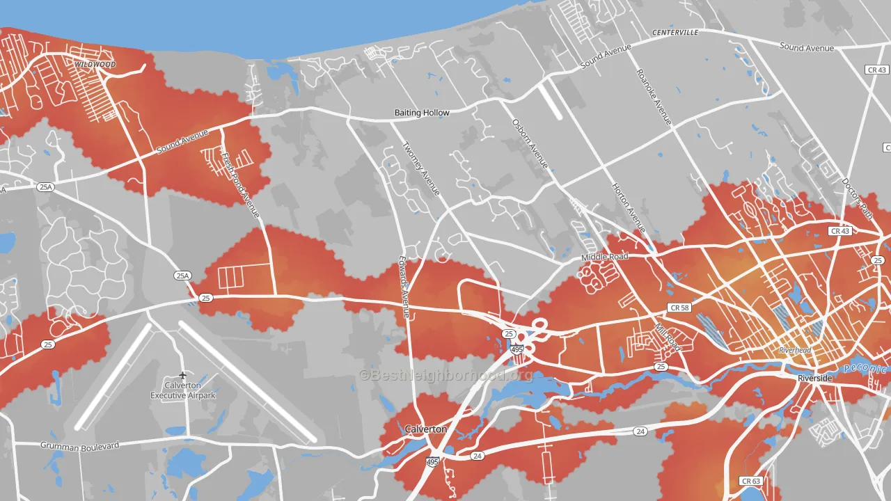Transit Grade map of Calverton, NY