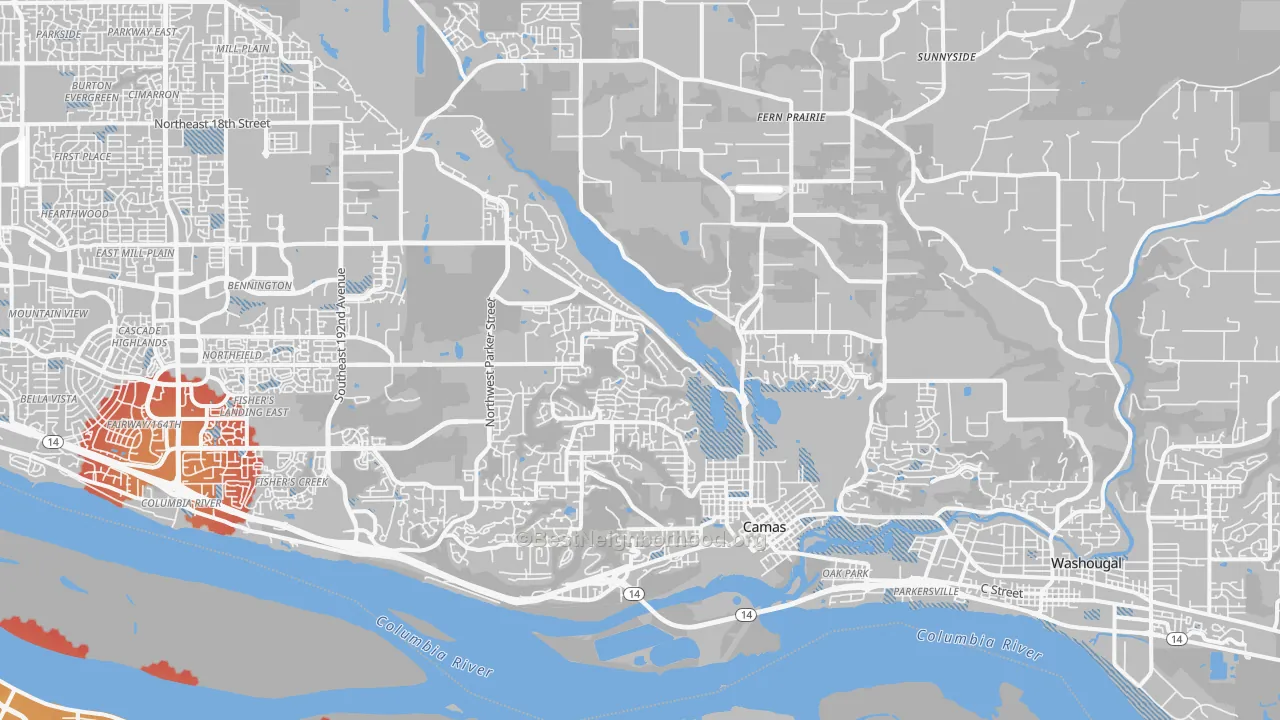 Transit Grade map of Camas, WA