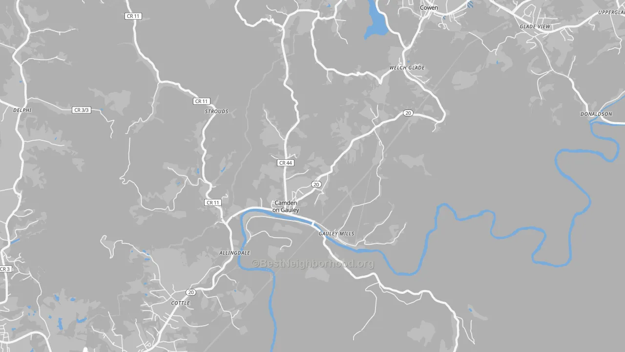 Transit Grade map of Camden-on-Gauley, WV