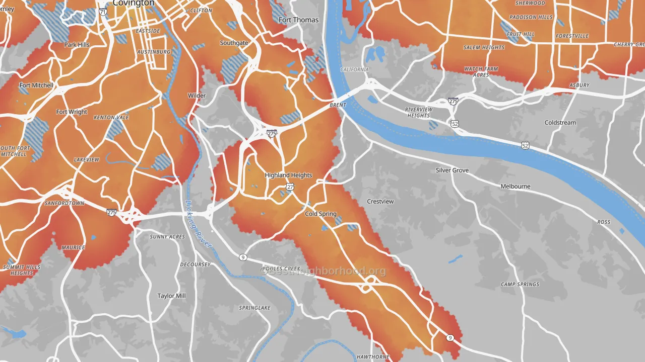Transit Grade map of Campbell County, KY