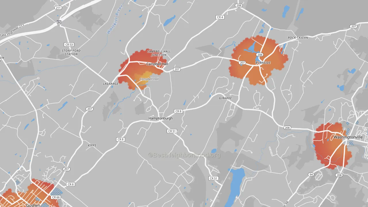 Transit Grade map of Campbell Hall, NY