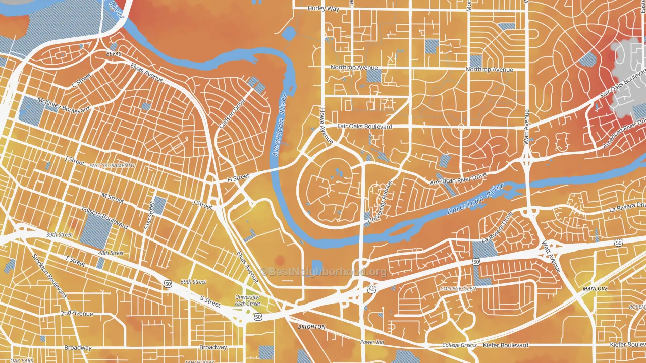 Transit Grade map of Campus Commons, Sacramento, CA