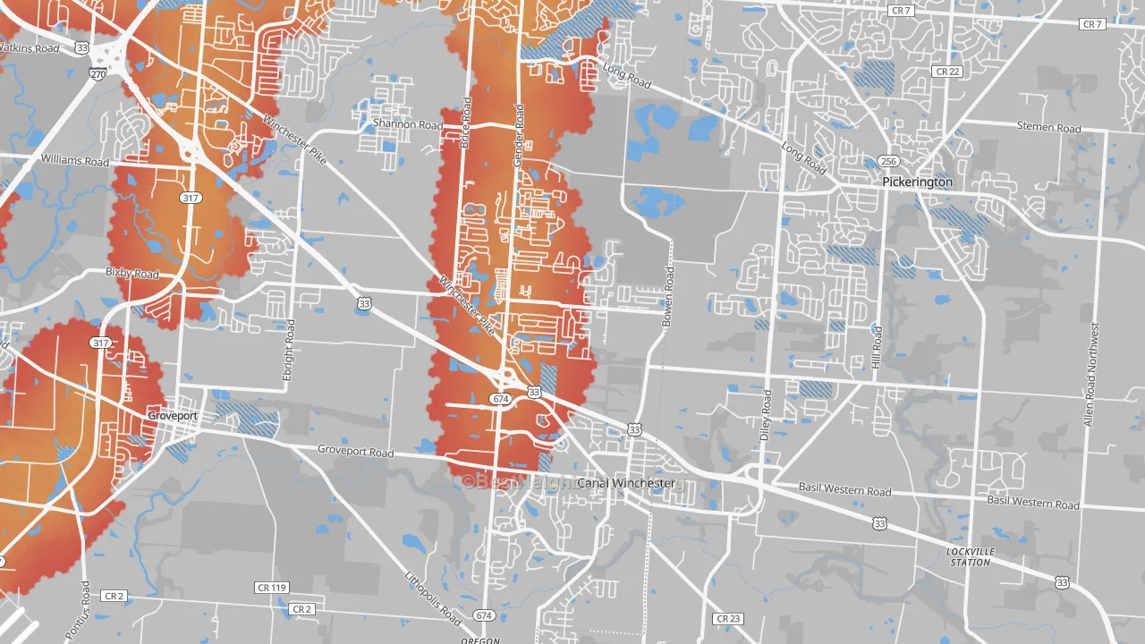 Transit Grade map of Canal Winchester, OH