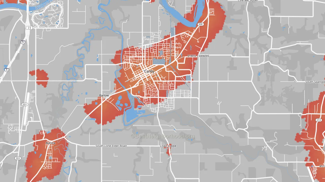 Transit Grade map of Canby, OR