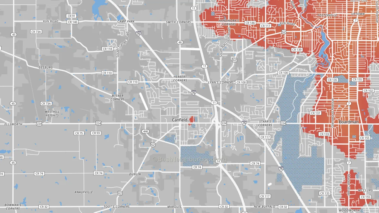 Transit Grade map of Canfield, OH