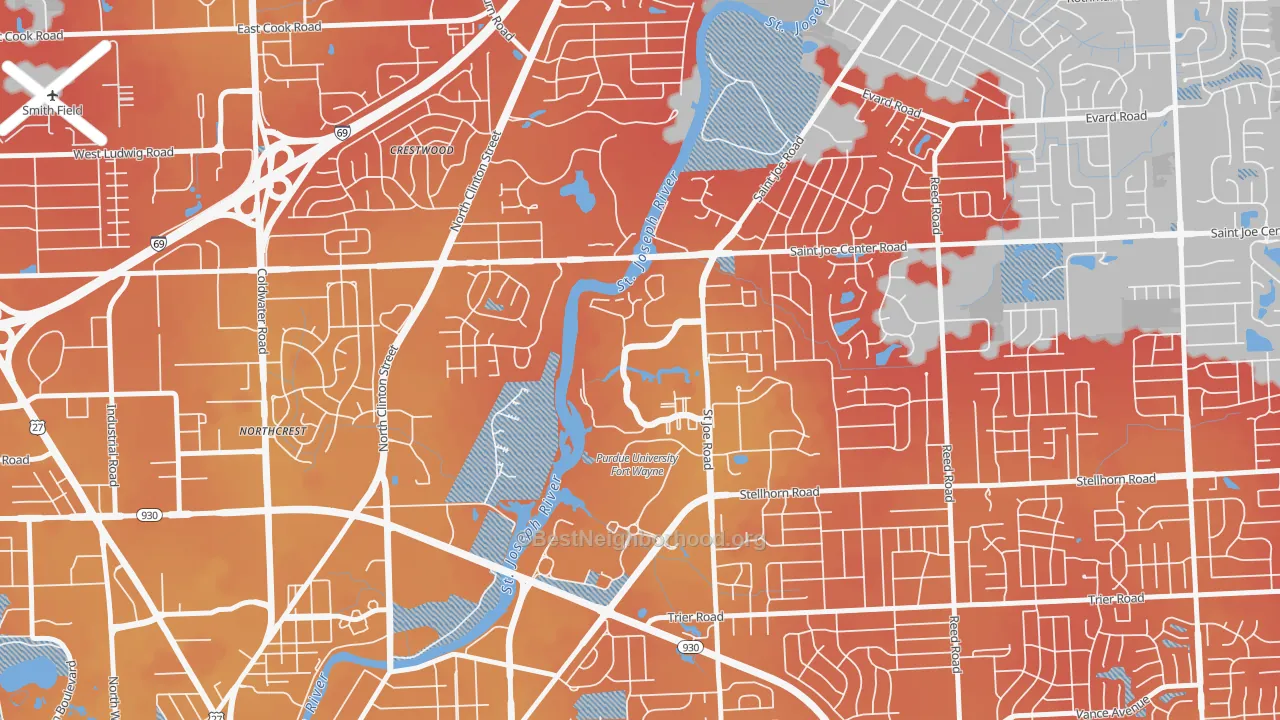 Transit Grade map of Canterbury Green, Fort Wayne, IN