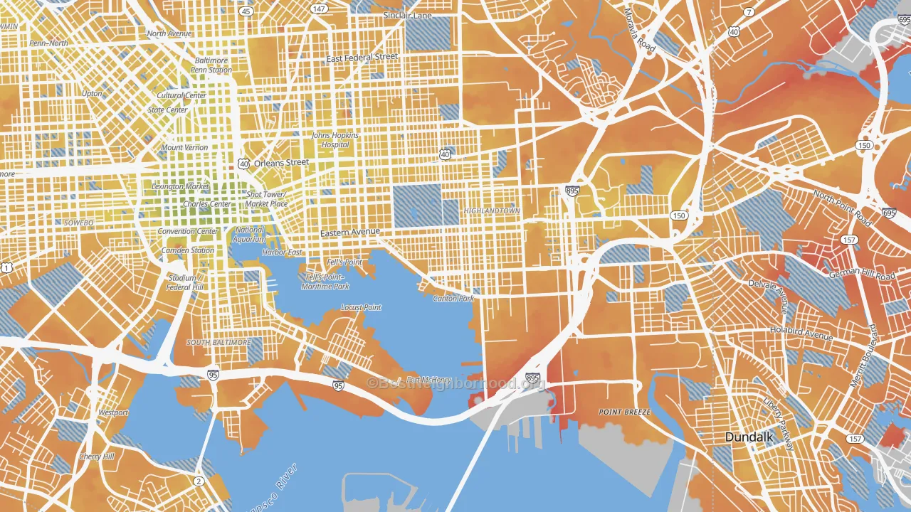 Transit Grade map of Canton, Baltimore, MD