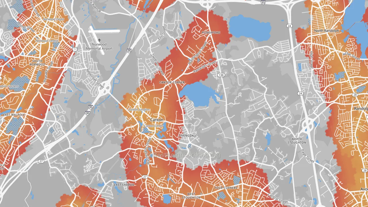 Transit Grade map of Canton, MA