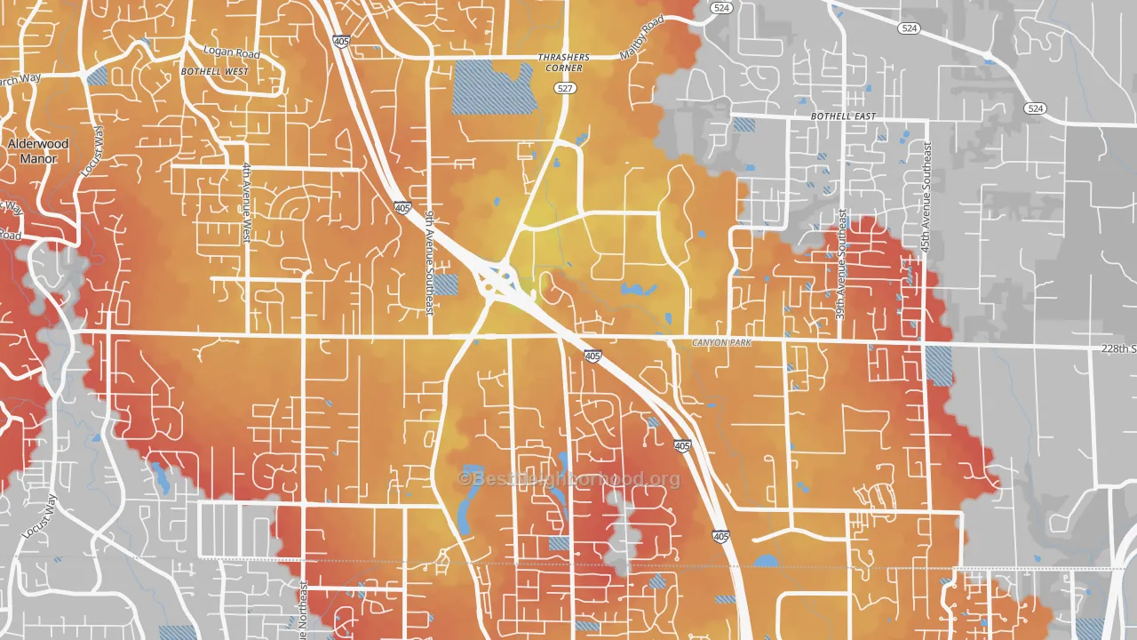 Transit Grade map of Canyon Park, Bothell, WA