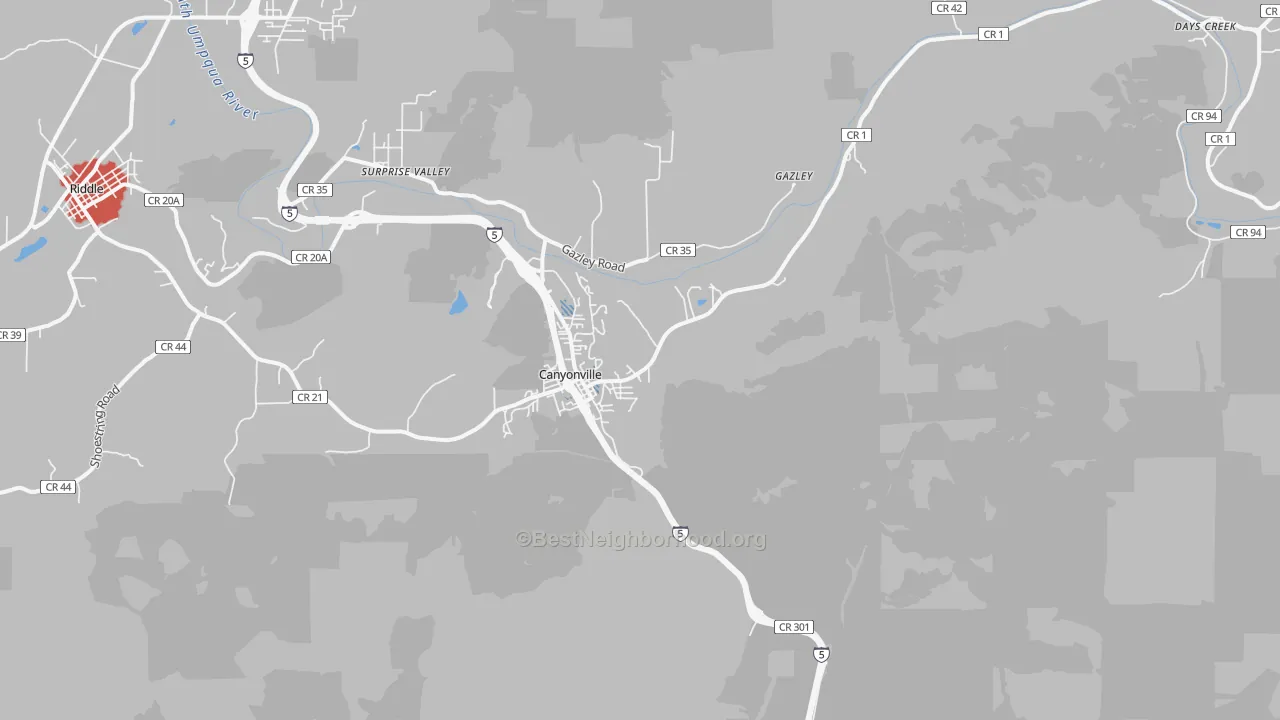 Transit Grade map of Canyonville, OR