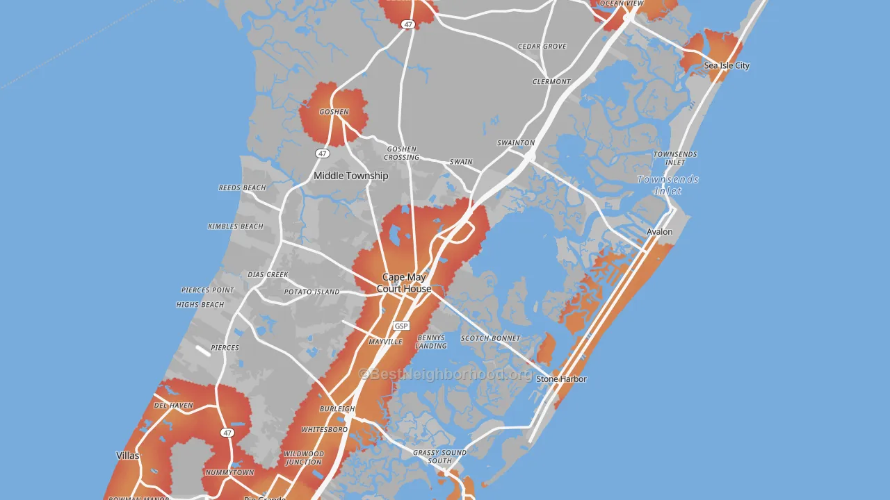 Transit Grade map of Cape May County, NJ