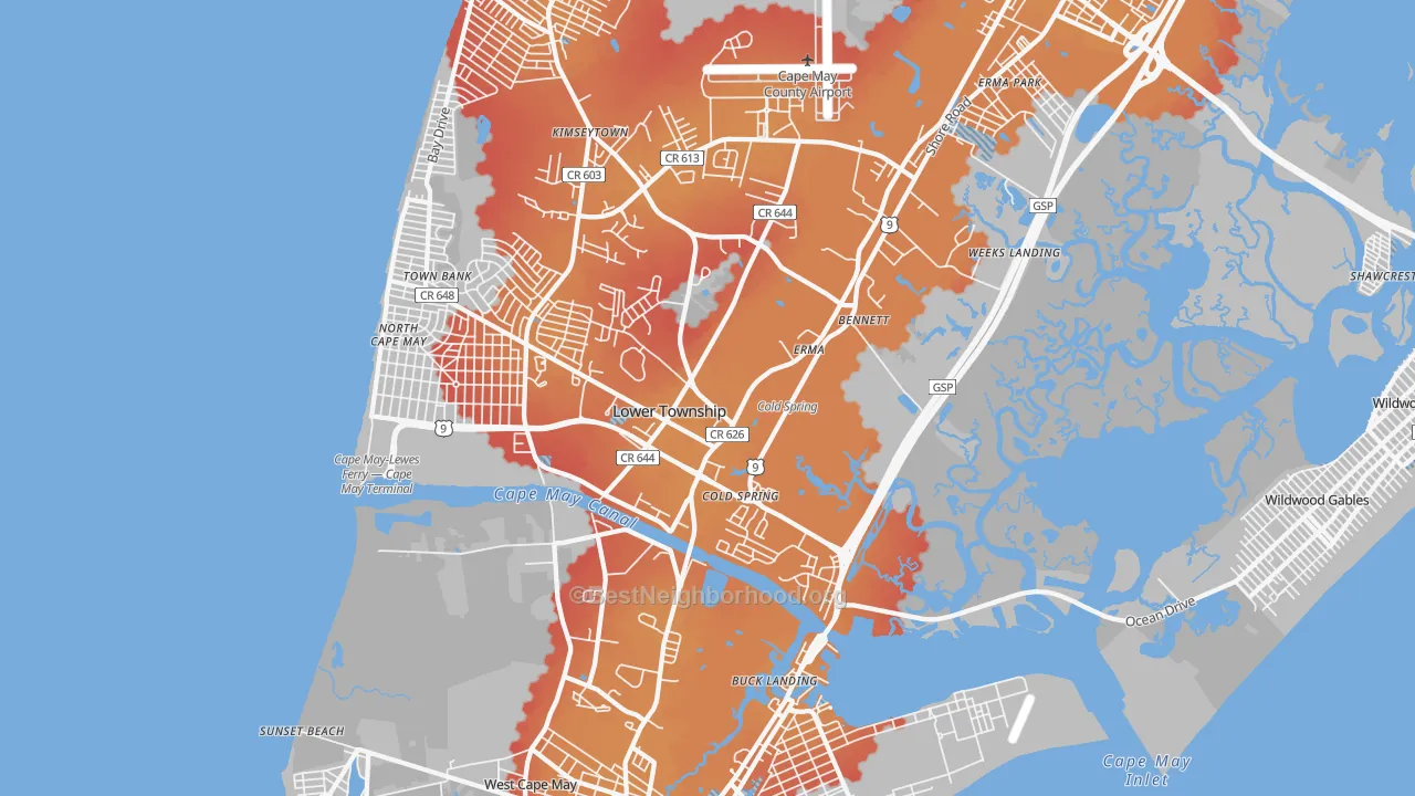 Transit Grade map of Cape May, NJ